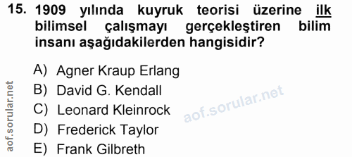 15. soru: 1909 yılında kuyruk teorisi üzerine ilk bilimsel çalışmayı gerçekleştiren bilim insanı aşağıdakilerden hangisidir? A)…