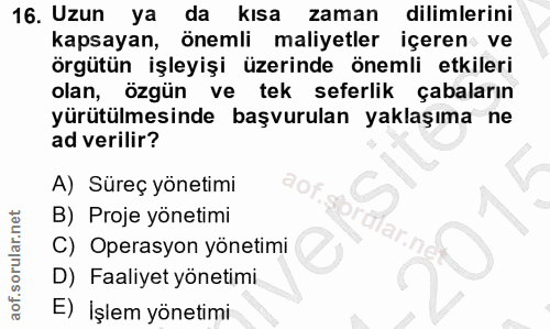 16. soru: Uzun ya da kısa zaman dilimlerini kapsayan, önemli maliyetler içeren ve örgütün işleyişi üzerinde önemli etkileri ola…