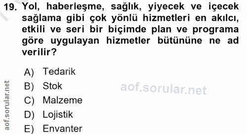 19. soru: Yol, haberleşme, sağlık, yiyecek ve içecek sağlama gibi çok yönlü hizmetleri en akılcı, etkili ve seri bir biçimde pl…
