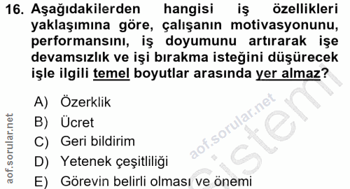 16. soru: Aşağıdakilerden hangisi özellikleri yaklaşımına göre, çalışanın motivasyonunu, performansını, iş doyumunu artırarak i…