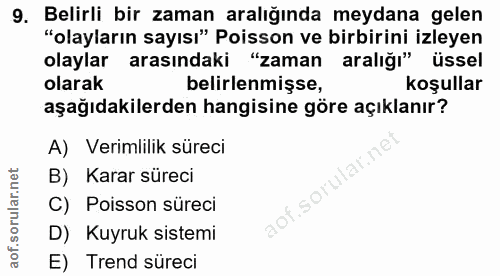 9. soru: Belirli bir zaman aralığında meydana gelen "olayların sayısı" Poisson ve birbirini izleyen olaylar arasındaki "zaman…