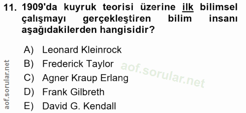 11. soru: 1909'da kuyruk teorisi üzerine ilk bilimsel çalışmayı gerçekleştiren bilim insanı aşağıdakilerden hangisidir? B) Fred…