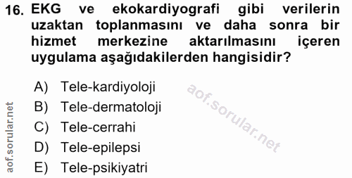 16. soru: EKG ve ekokardiyografi gibi verilerin uzaktan toplanmasını ve daha sonra bir hizmet merkezine aktarılmasını içeren uy…