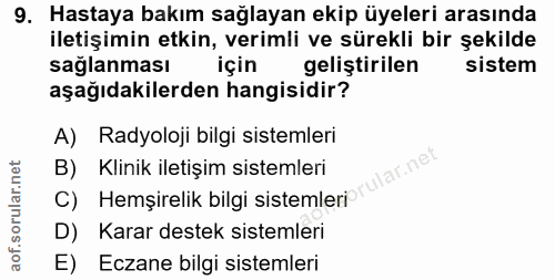 9. soru: Hastaya bakım sağlayan ekip üyeleri arasında iletişimin etkin, verimli ve sürekli bir şekilde saglanması için gelişti…