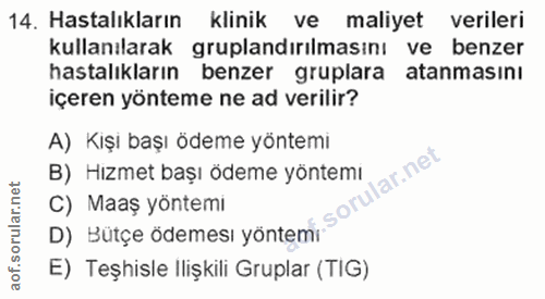 14. soru: Hastalıkların klinik ve maliyet verileri kullanılarak gruplandırılmasını ve benzer hastalıkların benzer gruplara atan…