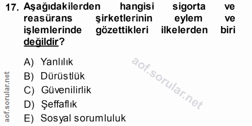17. soru: Aşağıdakilerden hangisi sigorta ve reasürans şirketlerinin eylem ve işlemlerinde gözettikleri ilkelerden biri değildi…