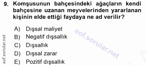9. soru: Komşusunun bahçesindeki ağaçların kendi bahçesine uzanan meyvelerinden yararlanan kişinin elde ettiği faydaya ne ad v…