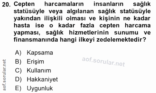 20. soru: Cepten harcamaların insanların sağlık statüsüyle veya algılanan sağlık statüsüyle yakından ilişkili olması ve kişinin…