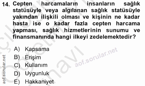 14. soru: Cepten harcamaların insanların sağlık statüsüyle veya algılanan sağlık statüsüyle yakından ilişkili olması ve kişinin…