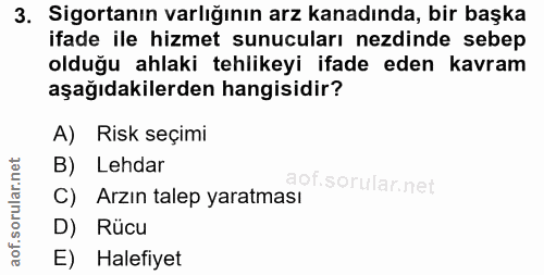 3. soru: Sigortanın varlığının arz kanadında, bir başka ifade ile hizmet sunucuları ezdinde sebep olduğu ahlaki tehlikeyi ifad…