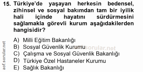 15. soru: Türkiye'de yaşayan herkesin bedensel, zihinsel ve sosyal bakımdan tam bir iyilik hali içinde hayatını sürdürmesini sa…