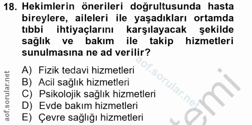 18. soru: Hekimlerin önerileri doğrultusunda hasta bireylere, aileleri ile yaşadıkları ortamda tıbbi ihtiyaçlarını karşılayacak…