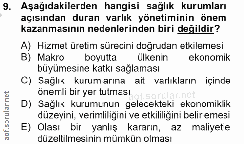 9. soru: Aşağıdakilerden hangisi sağlık kurumları açısından duran varlık yönetiminin önem kazanmasının nedenlerinden biri deği…