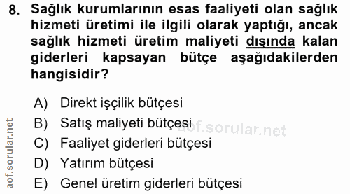 8. soru: Sağlık kurumlarının esas faaliyeti olan sağlık hizmeti üretimi ile ilgili olarak yaptığı, ancak sağlık hizmeti üretim…
