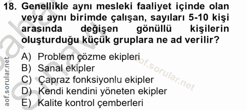 18. soru: Genellikle aynı mesleki faaliyet içinde olan veya aynı birimde çalışan, sayıları 5-10 kişi arasında değişen gönüllü k…