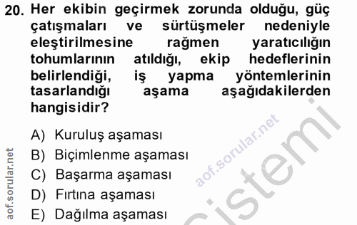 20. soru: Her ekibin geçirmek zorunda olduğu, güç çatışmaları ve sürtüşmeler nedeniyle eleştirilmesine rağmen yaratıcılığın toh…