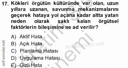 17. soru: Kökleri örgütün kültüründe var olan, uzun yıllara uzanan, savunma mekanizmalarını geçerek hataya yol açana kadar altt…