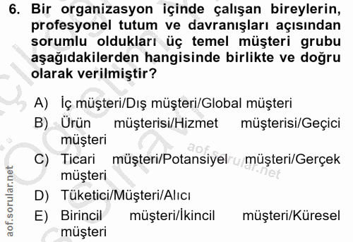 6. soru: Bir organizasyon içinde çalışan bireylerin, profesyonel tutum ve davranışları açısından sorumlu oldukları üç temel mü…