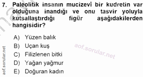 7. soru: Paleolitik insanın mucizevî bir kudretin var olduğuna inandığı ve onu tasvir yoluyla kutsallaştırdığı figür aşağıdaki…
