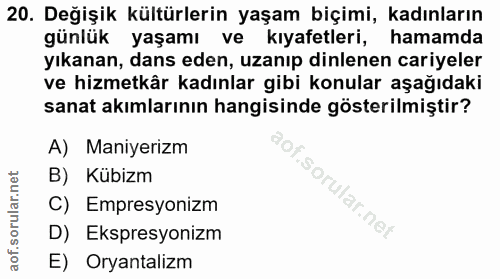 20. soru: Değişik kültürlerin yaşam biçimi, kadınların günlük yaşamı ve kıyafetleri, hamamda yıkanan, dans eden, uzanıp dinlene…