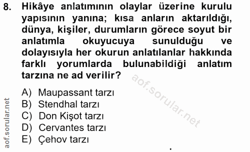 8. soru: Hikâye anlatımının olaylar üzerine kurulu yapısının yanına; kısa anların aktarıldığı, dünya, kişiler, durumların göre…