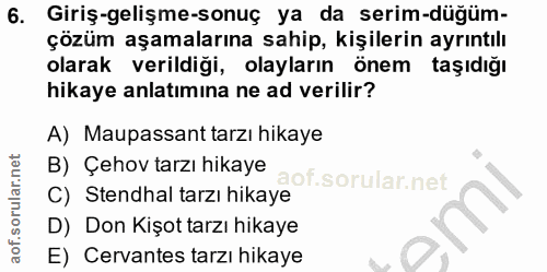 6. soru: Giriş-gelişme-sonuç ya da serim-düğüm- çözüm aşamalarına sahip, kişilerin ayrıntılı olarak verildiği, olayların önem…