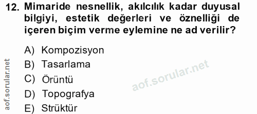12. soru: Mimaride nesnellik, akılcılık kadar duyusal bilgiyi, estetik değerleri ve öznelliği de içeren biçim verme eylemine ne…