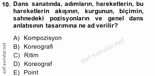10. soru: Dans sanatında, adımların, hareketlerin, bu hareketlerin akışının, kurgunun, biçimin, sahnedeki pozisyonların ve gene…