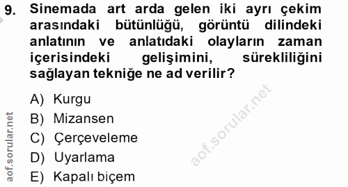 9. soru: Sinemada art arda gelen iki ayrı çekim arasındaki bütünlüğü, görüntü dillindeki anlatının ve anlatıdaki olayların zam…