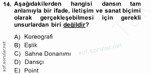 14. soru: Aşağıdakilerden hangisi dansın tam anlamıyla bir ifade, iletişim ve sanat biçimi olarak gerçekleşebilmesi için gerekl…