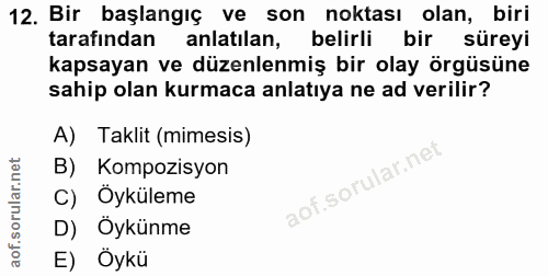 12. soru: Bir başlangıç ve son noktası olan, biri tarafından anlatilan, belirli bir süreyi kapsayan ve düzenlenmiş bir olay örg…