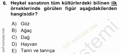 6. soru: Heykel sanatının tüm kültürlerdeki bilinen ilk örneklerinde görülen figür aşağıdakilerden hangisidir? A) Göz B) Ağaç…