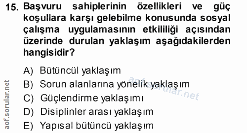15. soru: Başvuru sahiplerinin özellikleri ve güç koşullara karşı gelebilme konusunda sosyal çalışma uygulamasının etkililiği a…