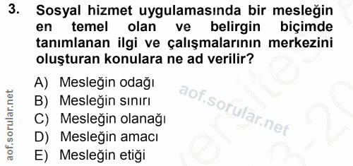 3. soru: Sosyal hizmet uygulamasında bir mesleğin en temel olan ve belirgin biçimde tanımlanan ilgi ve çalışmalarının merkezin…