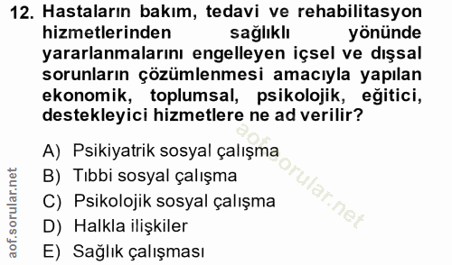 12. soru: Hastaların bakım, tedavi ve rehabilitasyon hizmetlerinden sağlıklı yönünde yararlanmalarını engelleyen içsel ve dışsa…