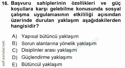 16. soru: Başvuru sahiplerinin özellikleri ve güç koşullara karşı gelebilme konusunda sosyal çalışma uygulamasının etkililiği a…