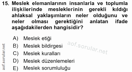 15. soru: Meslek elemanlarının insanlarla ve toplumla ilişkilerinde mesleklerinin gerekli kıldığı ahlaksal yaklaşımların neler…