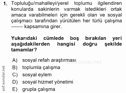 1. soru: Topluluğu/mahalleyi/yerel toplumu ilgilendiren konularda sakinlerin varmak istedikleri ortak amaca varabilmeleri için…