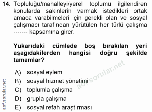 14. soru: Topluluğu/mahalleyi/yerel toplumu ilgilendiren konularda sakinlerin varmak istedikleri ortak amaca varabilmeleri için…