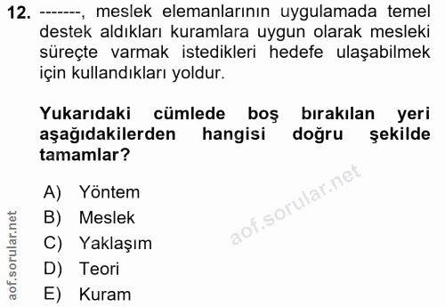 12. soru: - meslek elemanlarının uygulamada temel destek aldıkları kuramlara uygun olarak mesleki süreçte varmak istedikleri he…