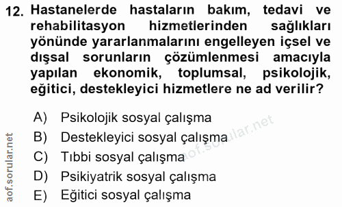 12. soru: Hastanelerde hastaların bakım, tedavi ve rehabilitasyon hizmetlerinden sağlıkları yönünde yararlanmalarını engelleyen…