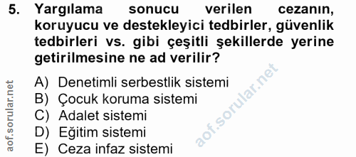 5. soru: Yargilama sonucu verilen cezanın, koruyucu ve destekleyici tedbirler, güvenlik tedbirleri vs. gibi çeşitli şekillerde…