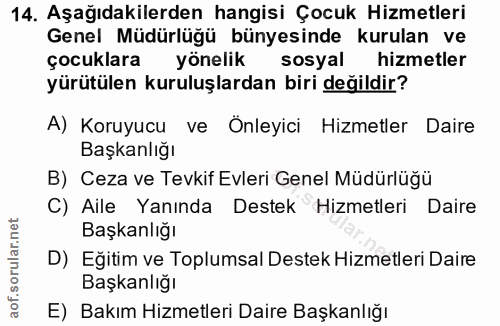 14. soru: Aşağıdakilerden hangisi Çocuk Hizmetleri Genel Müdürlüğü bünyesinde kurulan ve çocuklara yönelik sosyal hizmetler yür…