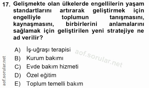 17. soru: Gelişmekte olan ülkelerde engellilerin yaşam standartlarını artırarak geliştirmek için engelliyle toplumun tanışmasın…