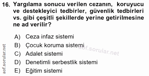 16. soru: Yargılama sonucu verilen cezanın, koruyucu ve destekleyici tedbirler, güvenlik tedbirleri vs. gibi çeşitli şekillerde…