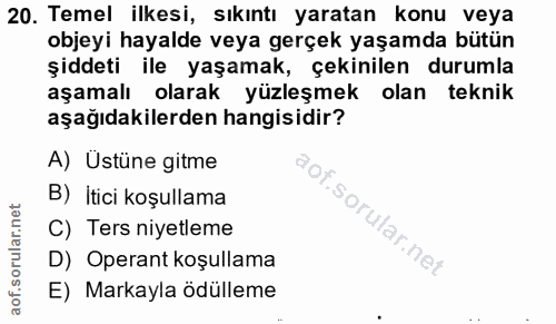 20. soru: Temel ilkesi, sıkıntı yaratan konu veya objeyi hayalde veya gerçek yaşamda bütün şiddeti ile yaşamak, çekinilen durum…