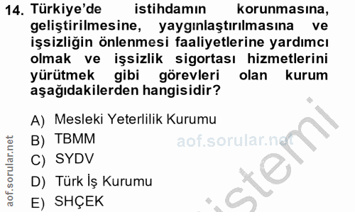 14. soru: Türkiye'de istihdamın korunmasına, geliştirilmesine, yaygınlaştırılmasına ve işsizliğin önlenmesi faaliyetlerine yard…