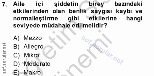 7. soru: Alle içi şiddetin birey bazındaki etkilerinden olan benlik saygısı kaybı ve normalleştirme gibi etkilerine hangi sevi…