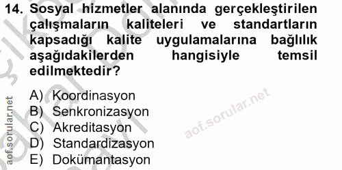 14. soru: Sosyal hizmetler alanında gerçekleştirilen çalışmaların kaliteleri ve standartların kapsadığı kalite uygulamalarına b…
