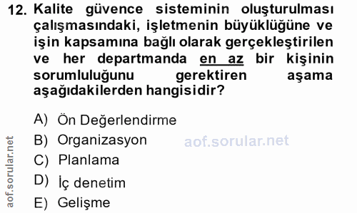 12. soru: Kalite güvence sisteminin oluşturulması çalışmasındaki, işletmenin büyüklüğüne ve işin kapsamına bağlı olarak gerçekl…